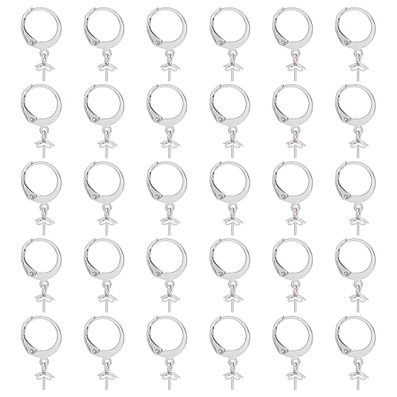 30Pcs 314 Stainless Steel Leverback Earring Findings, with Cup Peg Bails, For Half Drilled Beads