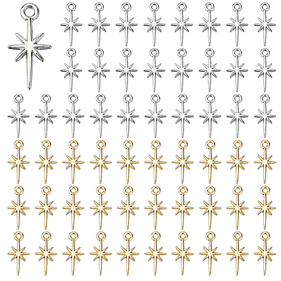 60 pcs 2 couleurs pendentifs en alliage, charmes étoiles