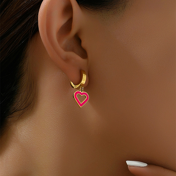 Полое сердце 201 серьги-кольца из нержавеющей стали, с эмалью