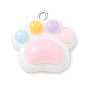 Opaque Resin Pendants, Paw Print Charms, with Platinum Iron Loop
