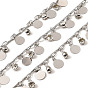 Rack Plating Brass Flat Round Link Chains, with Clear Glass Charms, Long-Lasting Plated, Soldered, with Spool