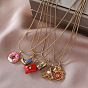 Vintage 304 Stainless Steel Enamel Pendant Necklaces for Women, Candy Mouse Donut Sailboat, Golden