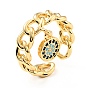 Cubic Zirconia Flat Round Open Cuff Ring, Brass Hollow Ring for Women, Cadmium Free & Lead Free