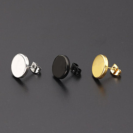 Minimalist Geometric Circle Stud Earrings for Men and Women - Black Stainless Steel Hip Hop Style