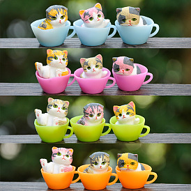 Cat Plush Doll Model, Creative Tea Cup t DIY Micro Landscape Car Decoration Ornament