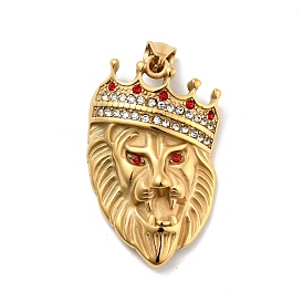 Ion Plating(IP) 
304 Stainless Steel Pendants, with Rhinestone, Lion with Crown