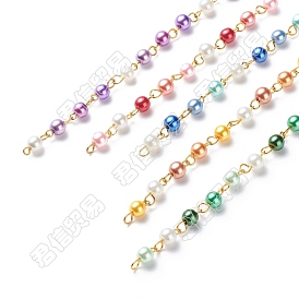 Chaînes de perles rondes en perles de verre faites à la main, avec épingle à œil en laiton, non soudée