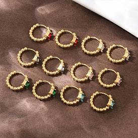 304 квадратные серьги-кольца из нержавеющей стали, со стеклянными бусинами, ионное покрытие (ip)