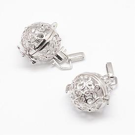 Brass Cage Pendants, For Chime Ball Pendant Necklaces Making, Hollow Round, Cadmium Free & Lead Free & Nickel Free, 29x22mm, Hole: 7x3mm