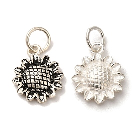 925 Sterling Silver Sunflower Charms, with Jump Rings