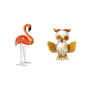 Handmade Lampwork Animal Display Decorations, for Home Decoration, Flamingo/Owl