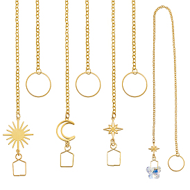 9шт 3 стиль латунные и нержавеющие стальные подвесные украшения, ловцы солнца, с железными цепочками