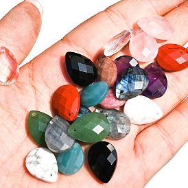 Natural Gemstone Pendants, Faceted Teardrop Charms