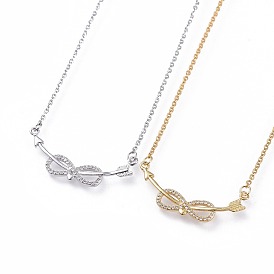 304 Stainless Steel Pendant Necklaces, with Cubic Zirconia, Cable Chains and Lobster Claw Clasps, Infinity with Arrow, Clear