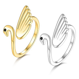 Brass Pave Cubic Zirconia Cuff Open Rings, Swan