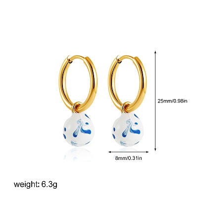 Серьги-кольца из латуни и фарфора, королевский синий, золотые