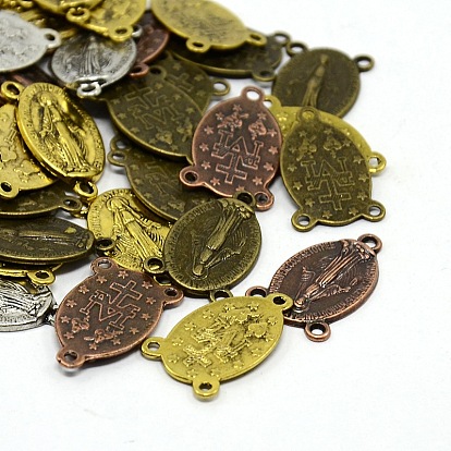 Ovale de style tibétain avec des parties du centre de chapelet sainte vierge liens de lustre, 23x14.5x3mm, trou: 1 mm, environ 100 pcs / 200 g