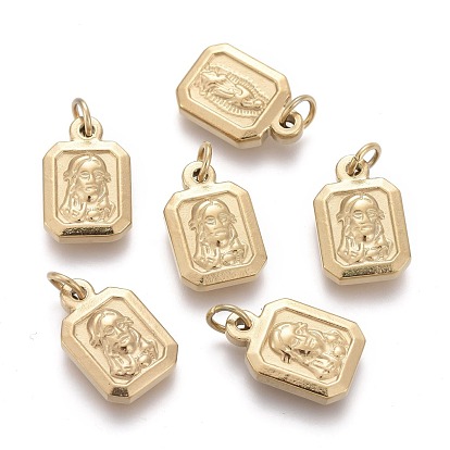 Easter Ion Plating(IP) 304 Stainless Steel Charms, with Jump Ring, Octagon with Jesus