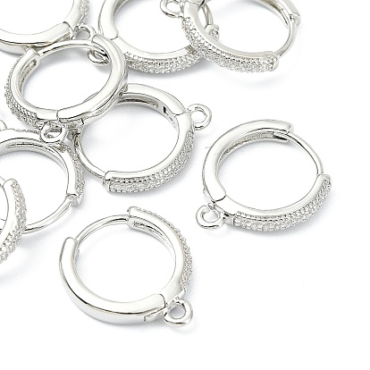 SHEGRACE Brass Micro Pave Clear Cubic Zirconia Hoop Earrings Findings, Cadmium Free & Nickel Free & Lead Free with Loop