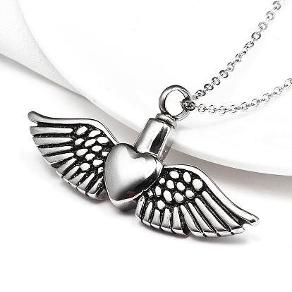 Titanium Steel Urn Ashes Pendants, Wing with Heart