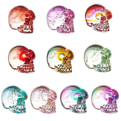 10Pcs 10 Style Electroplate K9 & K9 Glass Display Decorations, Skull, for Halloween