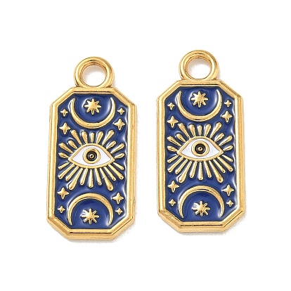 304 нержавеющей стальной эмали подвески, восьмиугольник с амулетами от сглаза, ионное покрытие (ip), реальный 18 k позолоченный