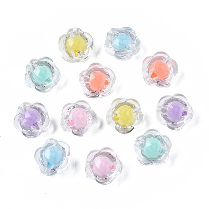 Transparent Acrylic Beads, Bead in Bead, Faceted, Flower