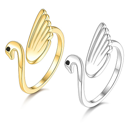 Brass Pave Cubic Zirconia Cuff Open Rings, Swan
