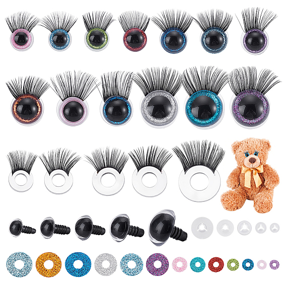 20Pcs 5 Colors Plastic Doll Craft Eyes, with Eyelashes, 20Sets 5 Styles Craft Plastic Doll Eyes, with Pads and Gaskets