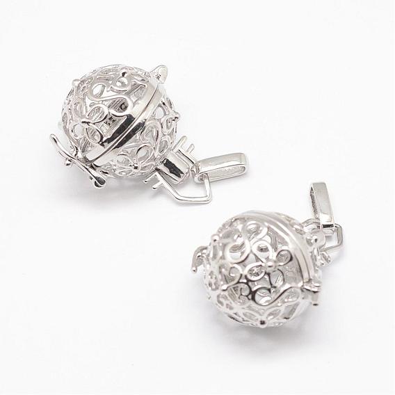 Brass Cage Pendants, For Chime Ball Pendant Necklaces Making, Hollow Round, Cadmium Free & Lead Free & Nickel Free, 29x22mm, Hole: 7x3mm