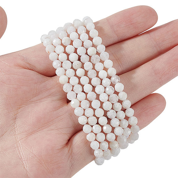 2 нити из натуральных бусин из лунного камня, граненые круглые