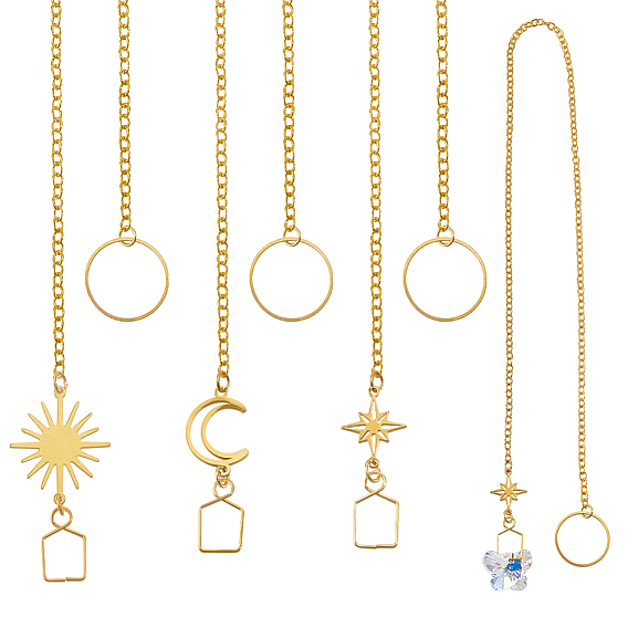 9шт 3 стиль латунные и нержавеющие стальные подвесные украшения, ловцы солнца, с железными цепочками