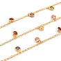 Brass Cable Chains, with Cubic Zirconia Charms, Long-Lasting Plated, with Spool, Soldered, Golden