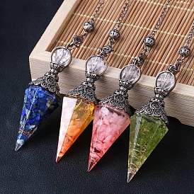 Gemstone Hexagonal Pointed Dowsing Pendulums, Cone, Red Copper