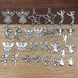 32Pcs 32 Styles Fairy Angel Tibetan Style Zinc Alloy Pendants