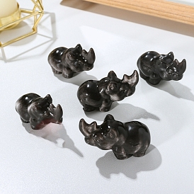 Natürliche Obsidian-Nashorn-Displaydekorationen mit goldenem und silbernem Glanz, Energiesteinornamente