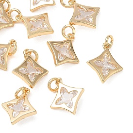 SHEGRACE Brass Clear Cubic Zirconia Pendants, Rhombus Charms, Cadmium Free & Lead Free & Nickel Free