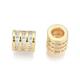 Brass Pave Cubic Zirconia Beads, Nickel Free, Real 18K Gold Plated, Column