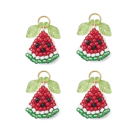 Подвески-арбузы из стеклянных бусин с треугольным плетением, с прозрачными акриловыми листьями и 304 соединительными кольцами из нержавеющей стали, золотые