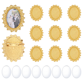 10шт. оправы для брошей из цинкового сплава, со стеклянными кабошонами , овальные