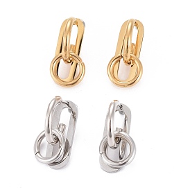 304 Stainless Steel Half Hoop Earrings, Stud Earrings, with Ear Nut, Oval & Ring