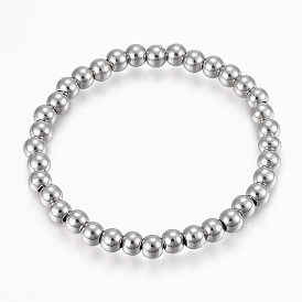 201 bracelets perles extensibles en acier inoxydable, ronde