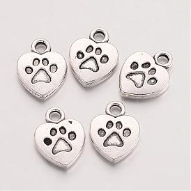 Abalorios de encantos de la aleación del estilo tibetano, corazón con la palabra de mi perro, sin plomo y el cadmio, 13x10x2.5 mm, agujero: 2 mm, Sobre 400 unidades / 500 g