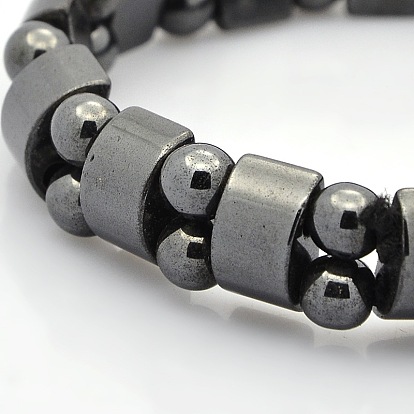 Magnetic Hematite Tow Row Rectangle and Round Beads Stretch Bracelets for Valentine's Day Gift, 60mm