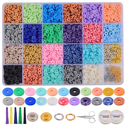 DIY Jewelry Making Kit, Including Stainless Steel Scissors, Elastic Crystal Thread, 304 Stainless Steel Jump Rings, Brass Beads, Nylon Tassel Pendants, Polymer Clay Beads