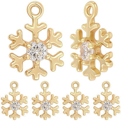 12 шт. Латунные брелоки из прозрачного кубического циркония с микропаве, на Рождество, без никеля , снежинка