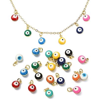 20Pcs 10 Colors Brass Enamel Charms, Evil Eye, Real 18K Gold Plated, Long-Lasting Plated, with Jump Ring