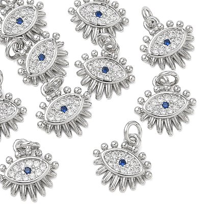 SHEGRACE Brass Cubic Zirconia Pendants, Eye Charms, Cadmium Free & Lead Free & Nickel Free, Marine Blue