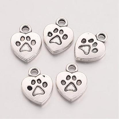Abalorios de encantos de la aleación del estilo tibetano, corazón con la palabra de mi perro, sin plomo y el cadmio, 13x10x2.5 mm, agujero: 2 mm, Sobre 400 unidades / 500 g