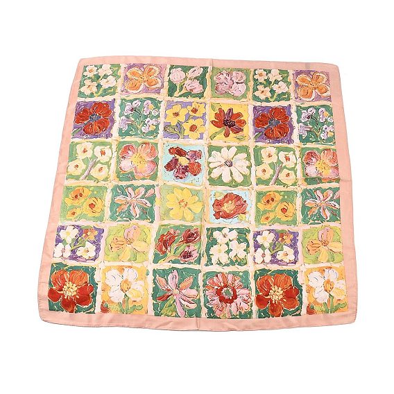 Polyester Artistic Floral Square Silk Scarf Luxury Hair Bandana